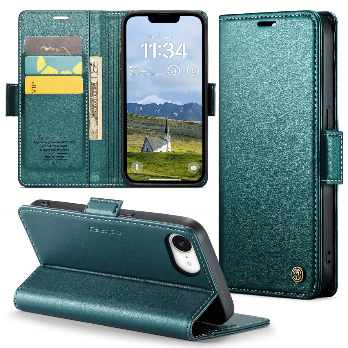 Funda para Apple iPhone 16e, Funda de Cierre Magnético, Cartera de Cuero PU con [Bloqueo RFID], Soporte, Ranura para Tarjetas, Carcasa de Libro, Case para iPhone 16e, Turquesa