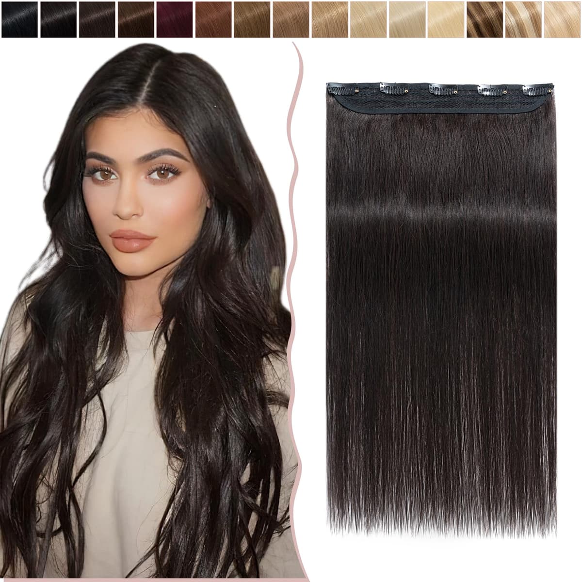 20 inches SEGO One Piece Hair Extensions Clip in Human Hair [#1B Natural Black] Real Remy Hairpieces for Women 3/4 Full Head Straight Invisible (50g)