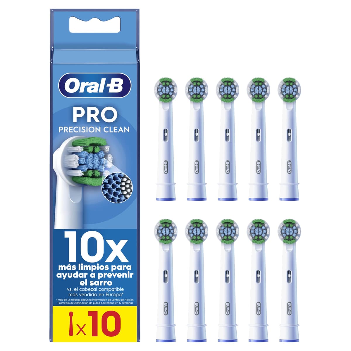 Oral-B Pro Precision Clean Cabezales de Recambio Originales, Blanco, Pack de 10 - Recambios para Cepillo de Dientes Eléctrico Oral B Pro, 3 Tipos de Filamentos para Un Cepillado Preciso