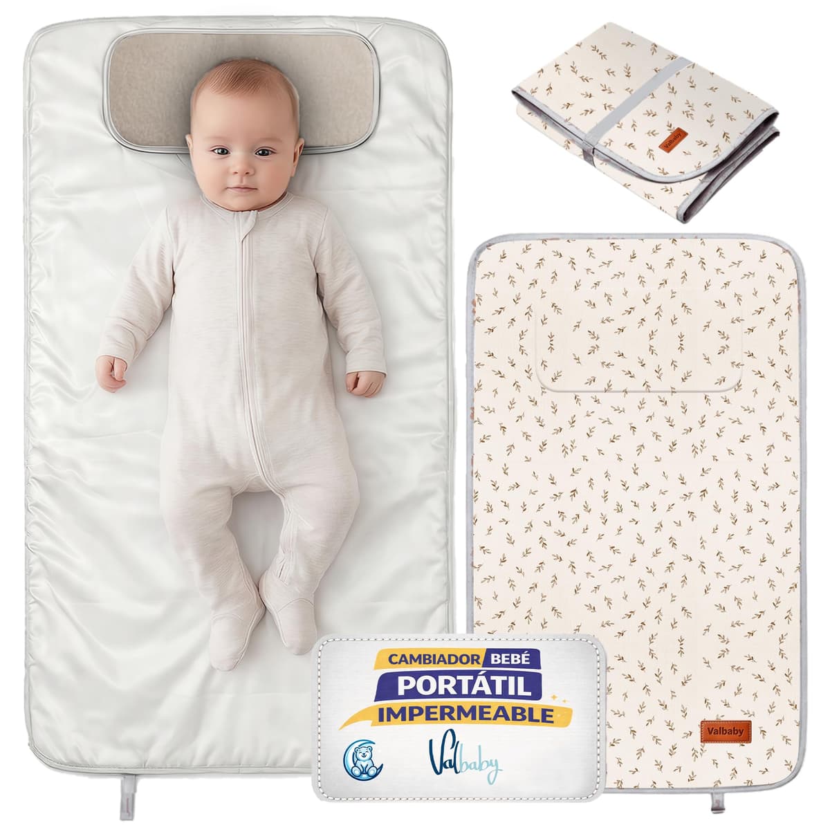 Cambiador Bebe Portatil Impermeable Plegable Acolchado Lavable de Hojas para Casa Fuera o Viaje Regalo Recien Nacido Cosas Accesorios Niño Niña Muda Fraldas para Pañales Changing Mat Baby Valbaby