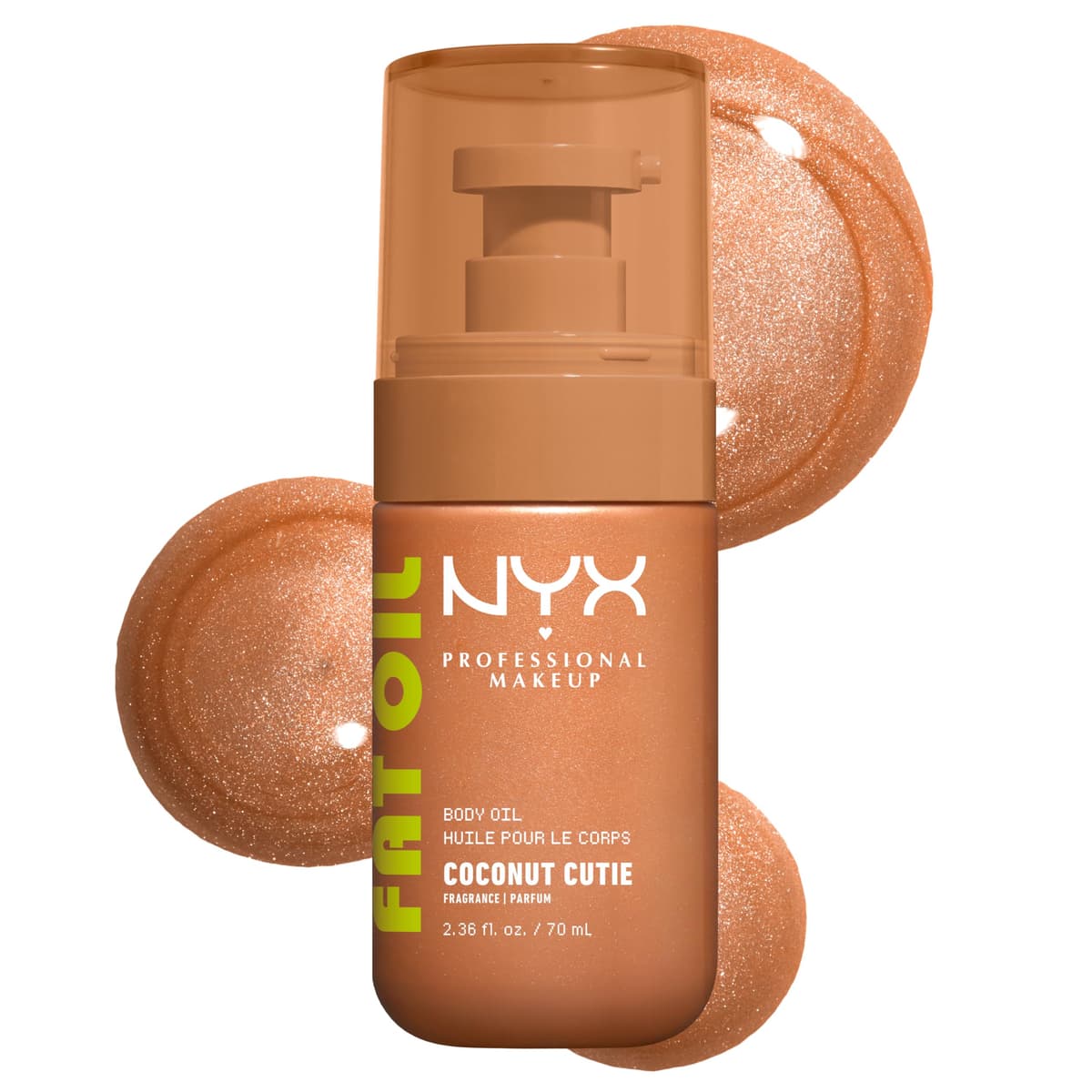 NYX Body Oil, Fat Oil Shimmering Body Moisturiser for Glowing Skin, 24hr Hydration with Avocado Oil & Vitamin E, High-Shine Finish, Non-Greasy & Vegan, Coconut Cutie