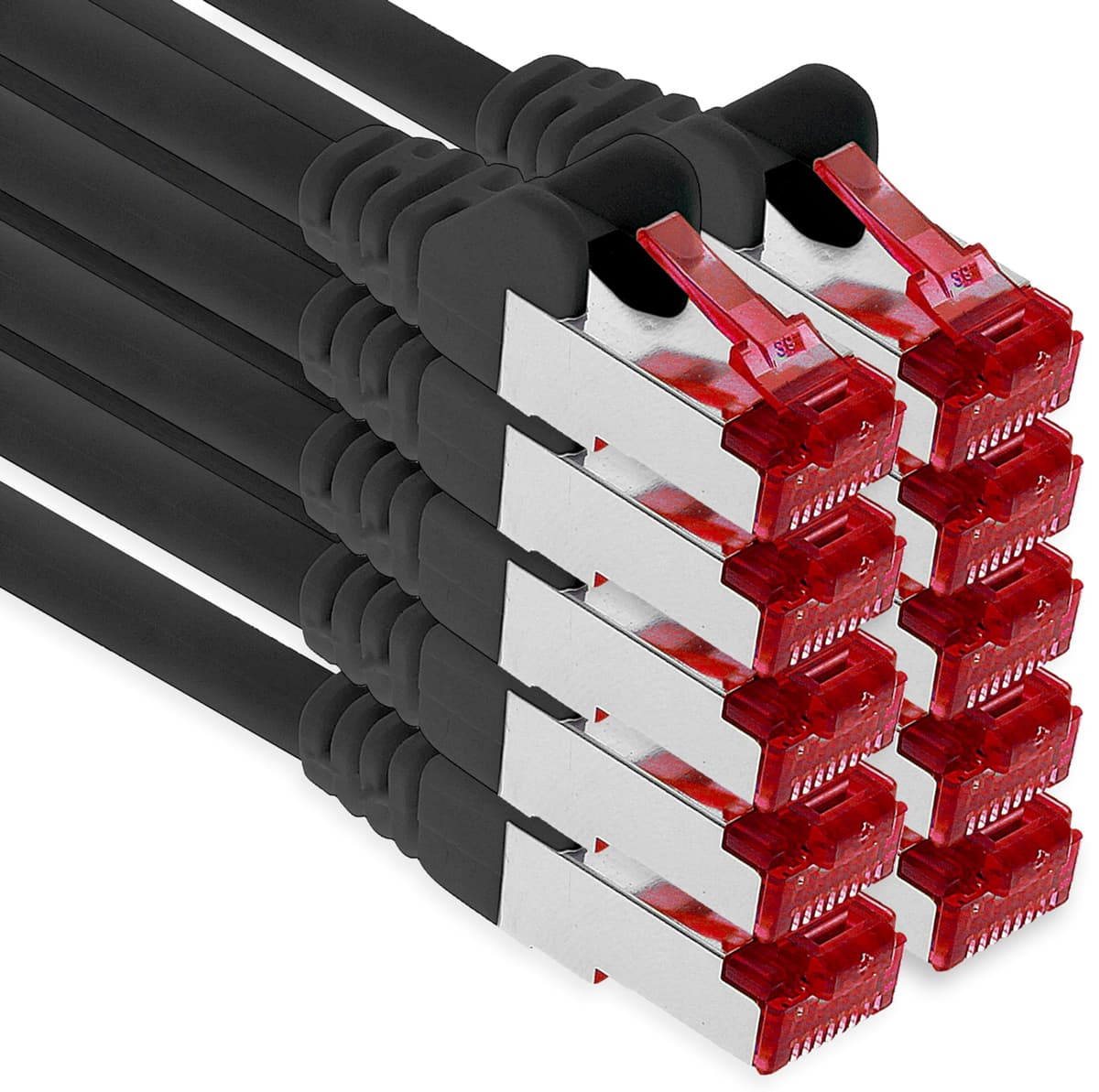 1aTTack.de - 10x 1m cavo patch CAT6 S/FTP schermatura PIMF CAT.6 cavo di rete RJ45 cavo Ethernet DSL router LAN switch modem pannello patch - nero - 10 pezzi