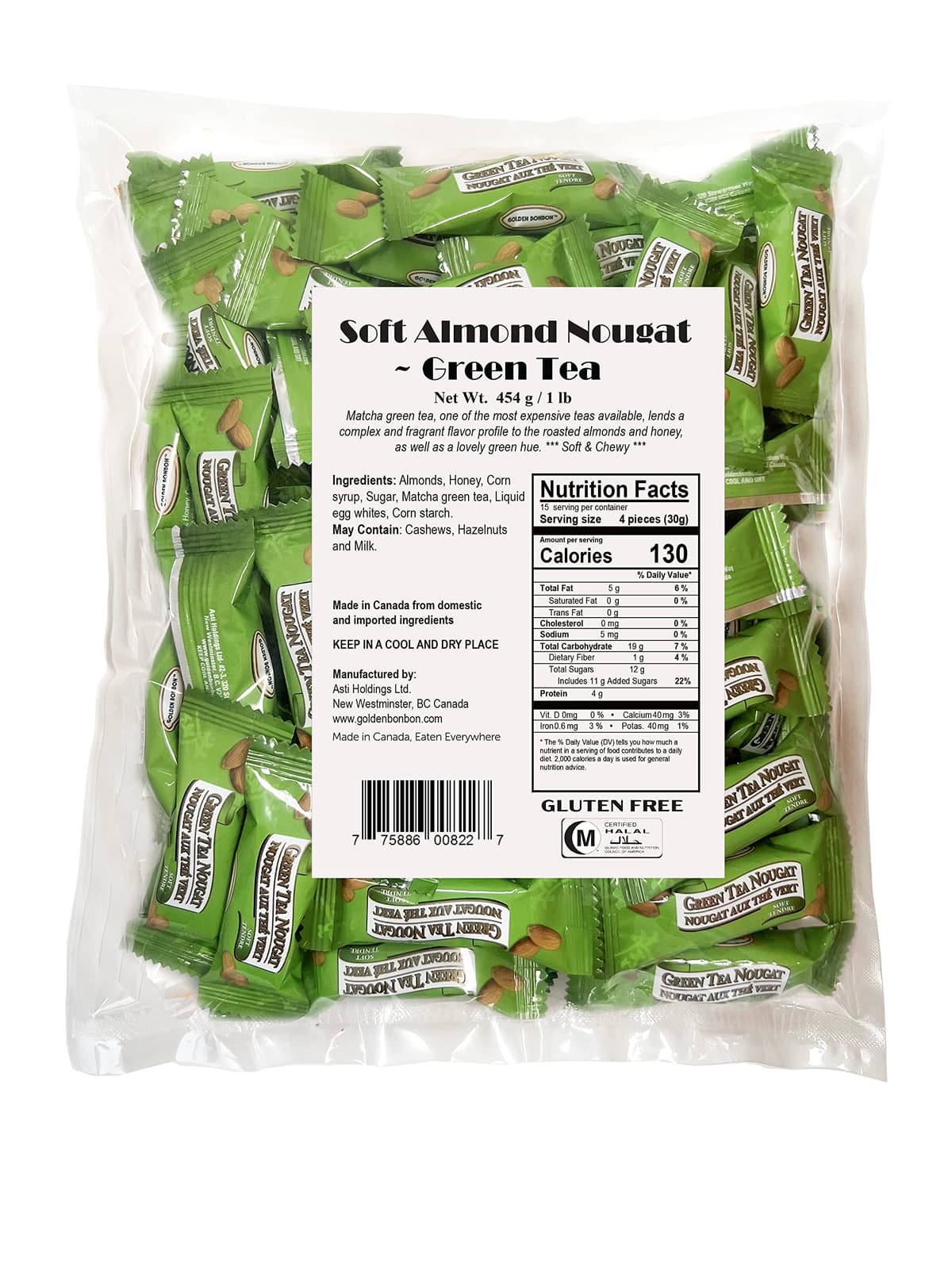 Golden Bonbon Italian Soft Almond Nougat Candy, Individually Packed Chewy, Gluten Free Nougat, Full of Almonds, Halal Candy (3.53 Oz, Almond Maple) — view 2