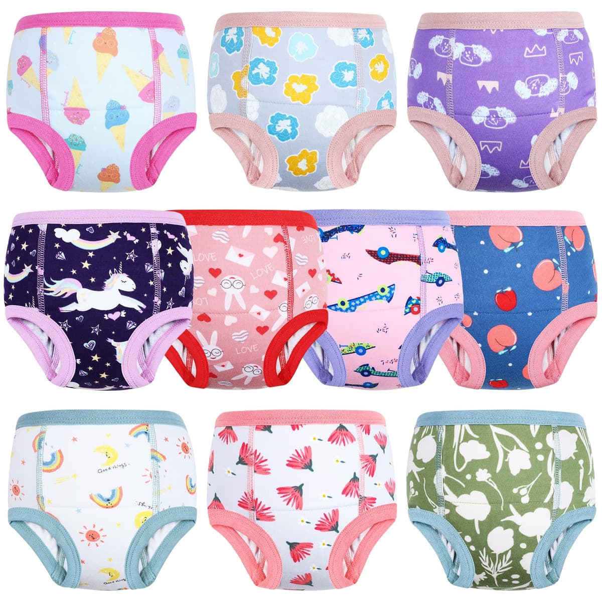 MOEMOE BABY Potty Training Pants Toilet Training Underwear Reusable for Toddler for Girls,10 pack,Light Violet,3 Years
