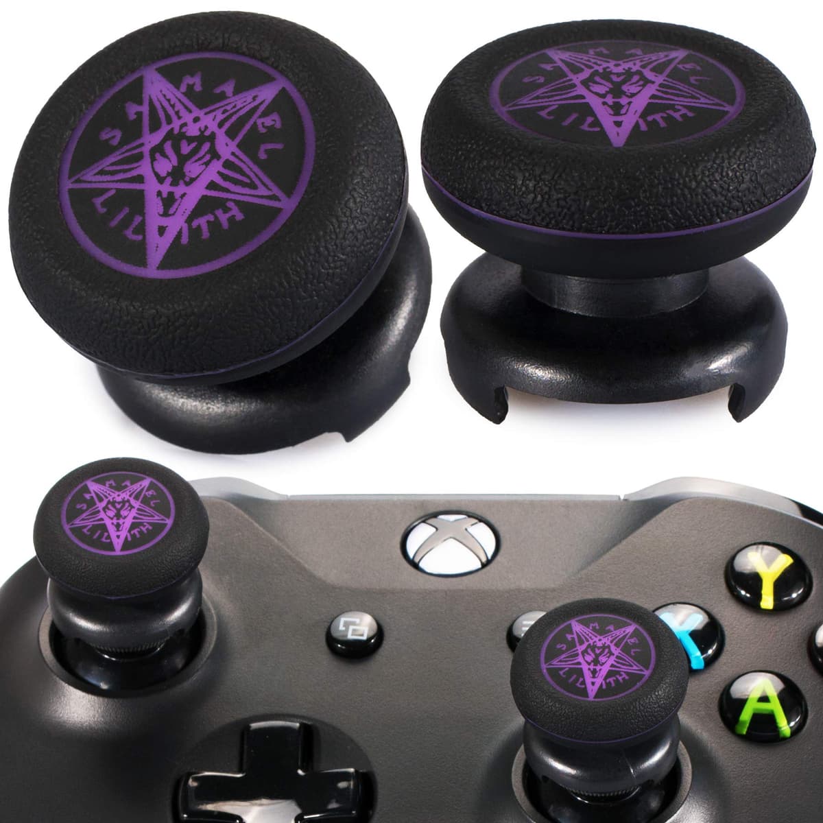 FPS Thumbstick Extender & Printing Rubber Silicone Grip Cover 2 Sets for Xbox Series X/S & Xbox One Controller (Demon Summon)