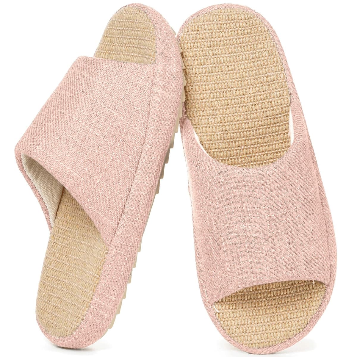 Zapatillas de Estar en Casa Mujer Pantuflas de Lino Antideslizantes Planas Espuma de Memoria Suave Cuatro Estaciones Slippers