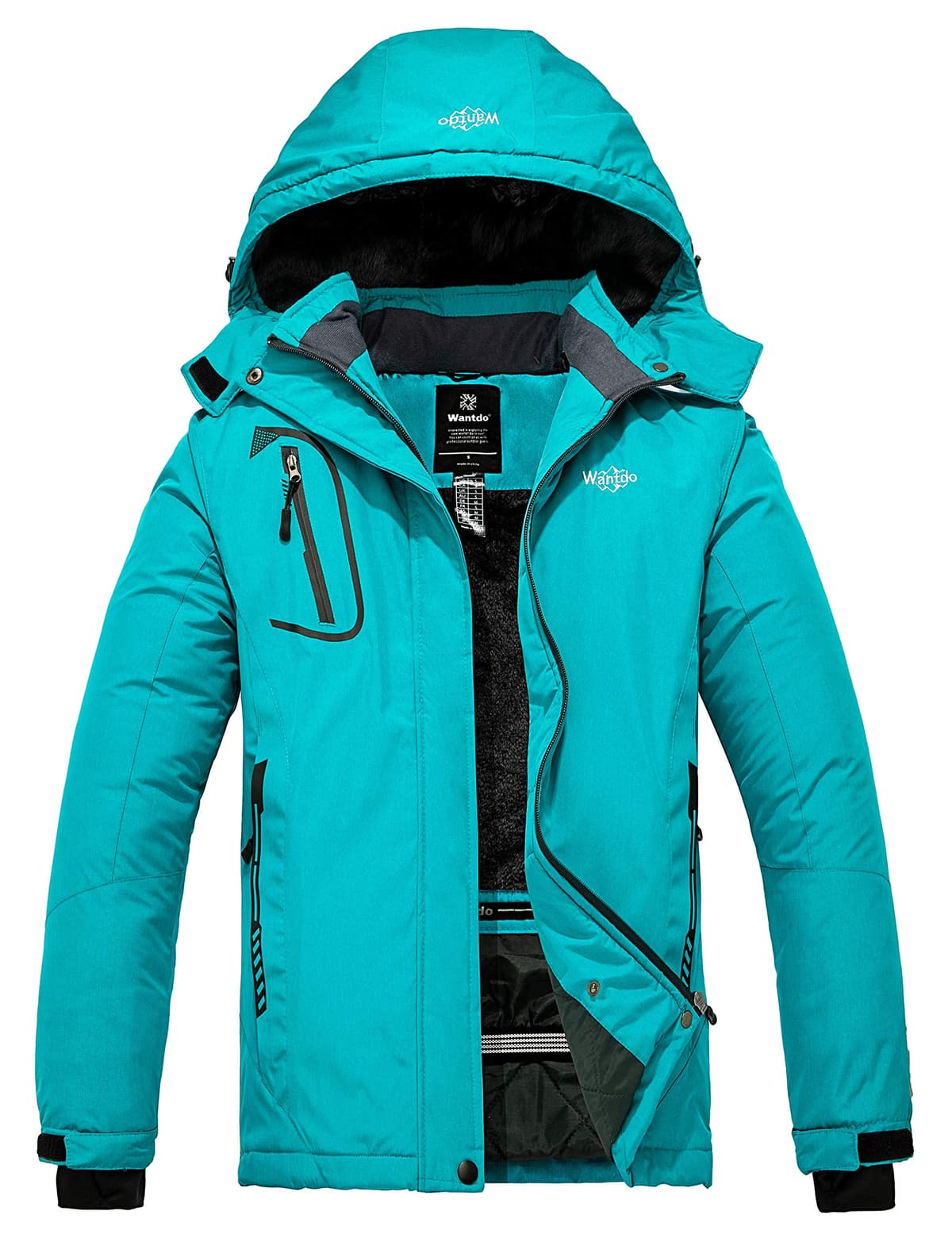 Wantdo Chaqueta de Esquí Cálida para Mujer con Forro Polar Chaqueta de Snowboard Impermeable con Capucha Abrigo de Montaña Impermeable Antiviento Mujer