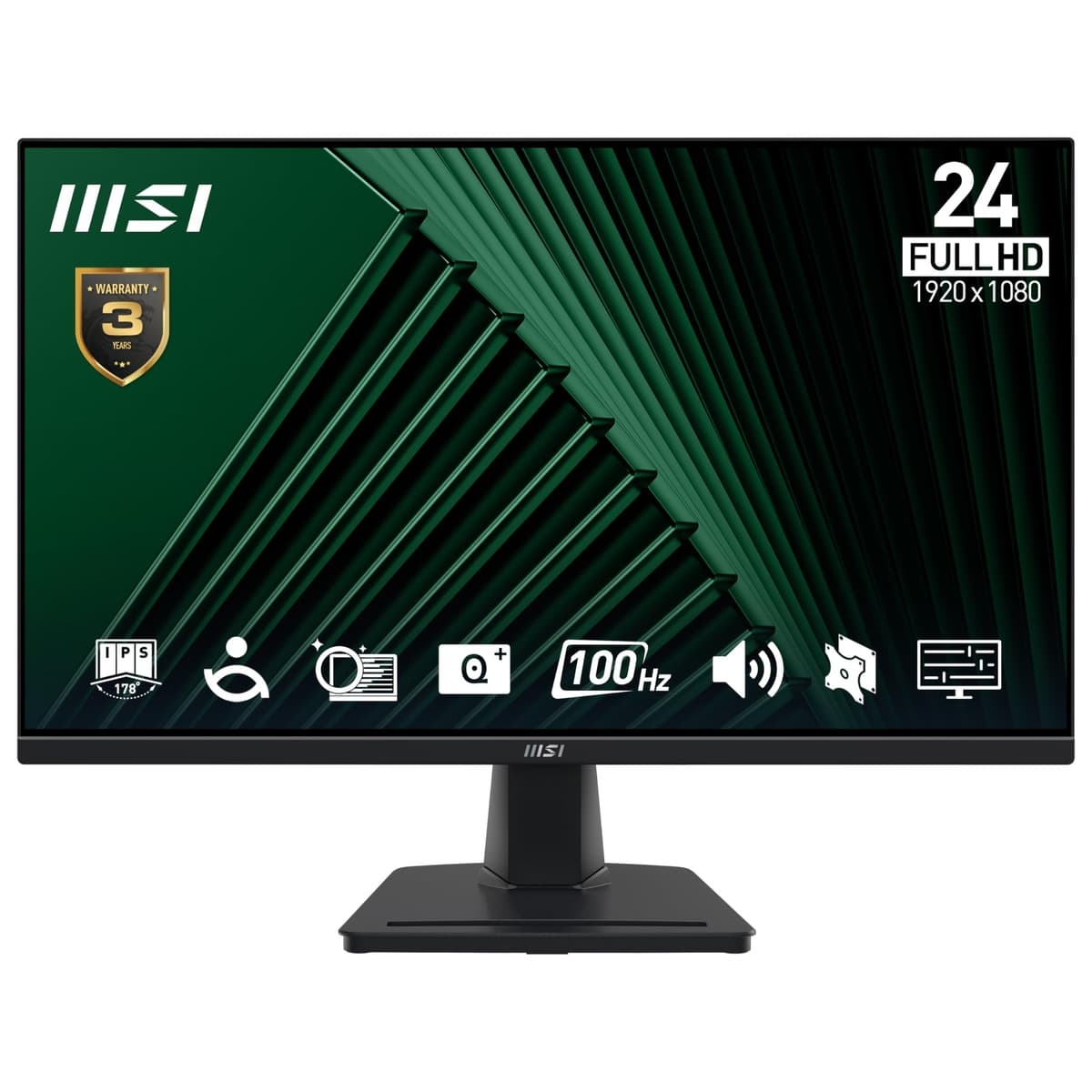MSI PRO MP245G 23.8 Inch Full HD Office Monitor - 1920 x 1080 IPS Panel, 100 Hz, Eye-Friendly Screen, VESA Mountable, Display Kit Support, Tilt Adjustable - HDMI, DisplayPort, D-Sub (VGA)