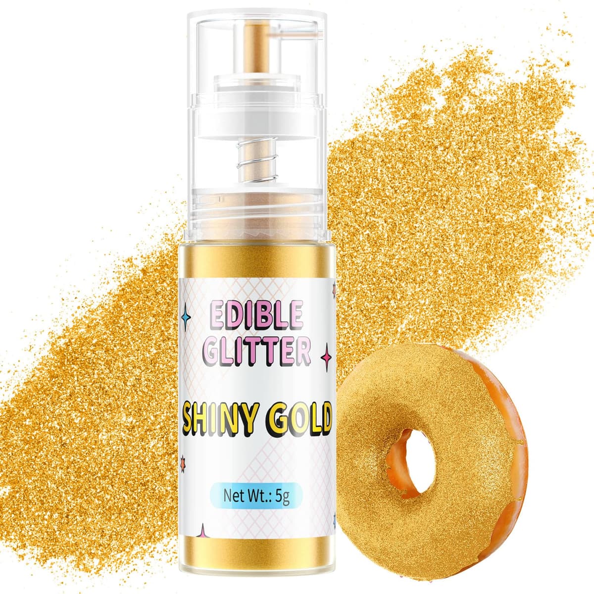 Purpurina Comestible Spray Oro, Waysroma Purpurina Comestible Reposteria Sprinkles Colorantes Alimentarios Polvos para Tartas, Fresas, Fondant, Cócteles, Chocolate (5g)