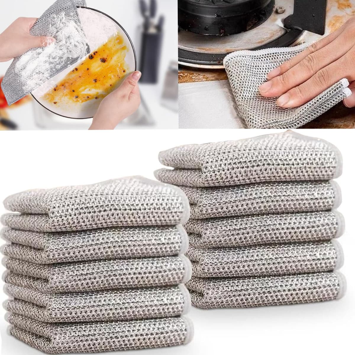 Multipurpose Wire Dish Cloths, Metal Wire Tea Towels, Towels, Scrubs, Cleans, Wet and Dry Wire Dishcloths, Scratch-Resistant Wire Tea Towel (10 Pieces)