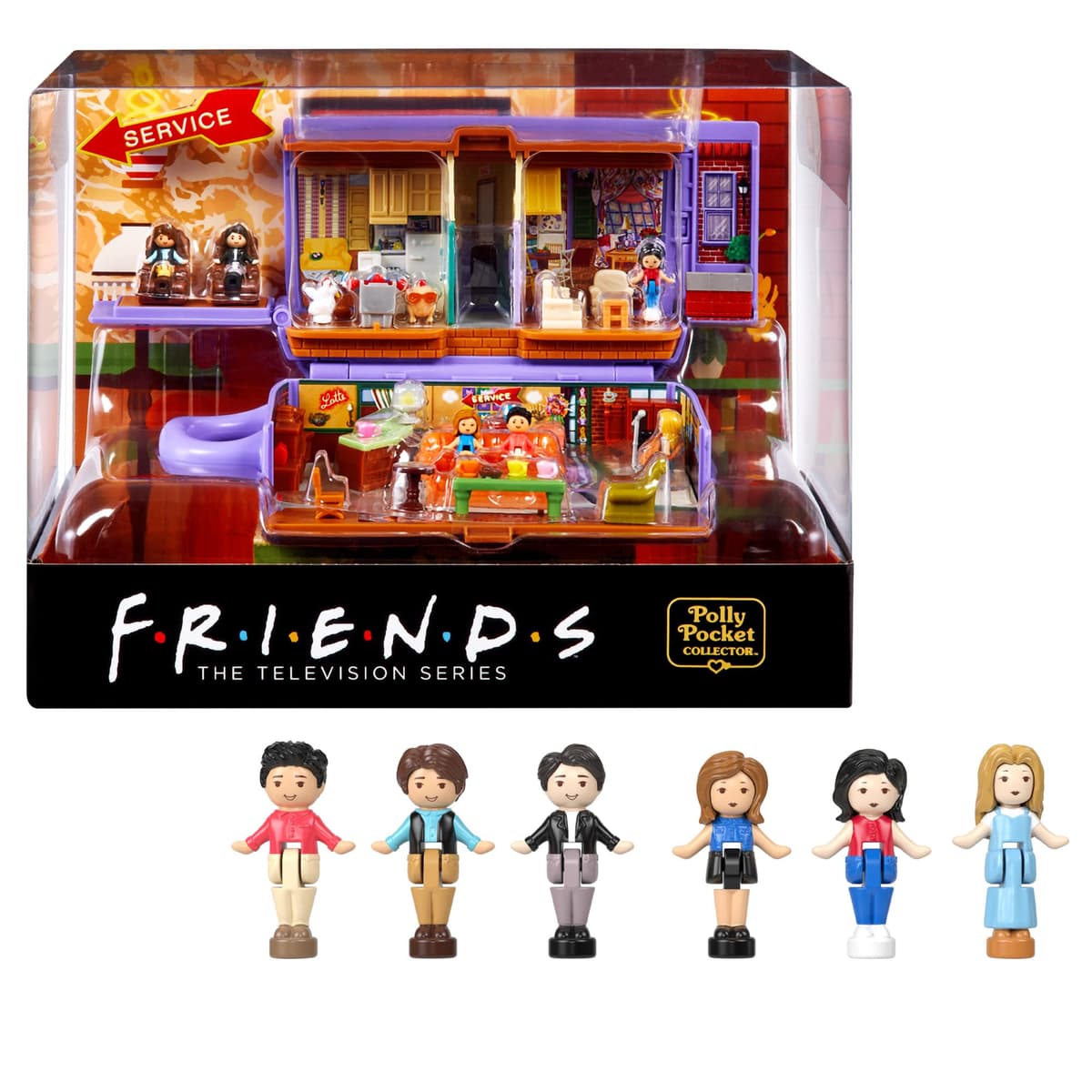 Polly Pocket Conjunto de Juego, Estuche de Friends con 6 muñecos y 9 Accesorios, HKV74