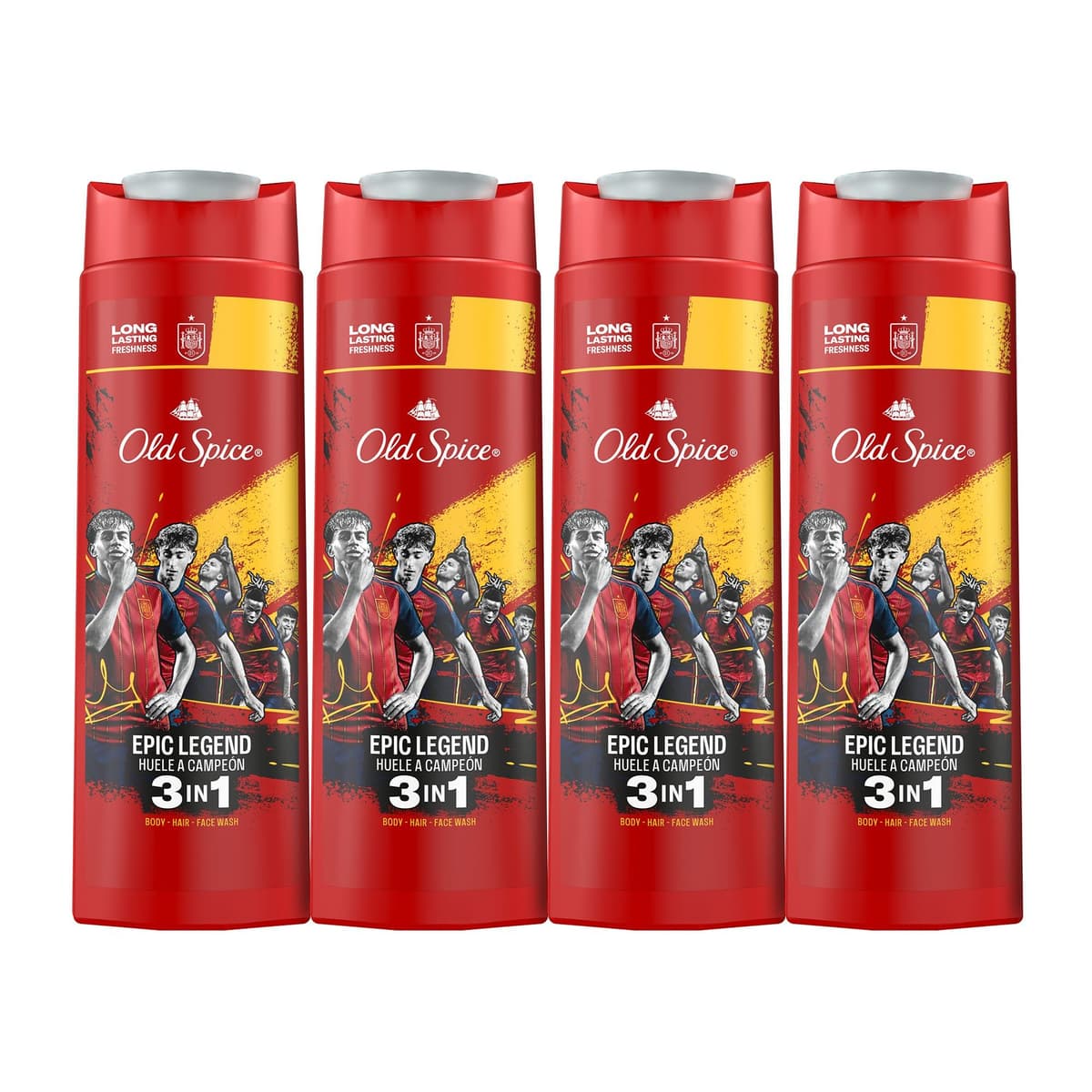 Old Spice Gel De Ducha Y Champú Para Hombres 4x400ml Selección, Gel Para Cara, Cuerpo Y Pelo 3 En 1 Multiusos, Frescura Duradera