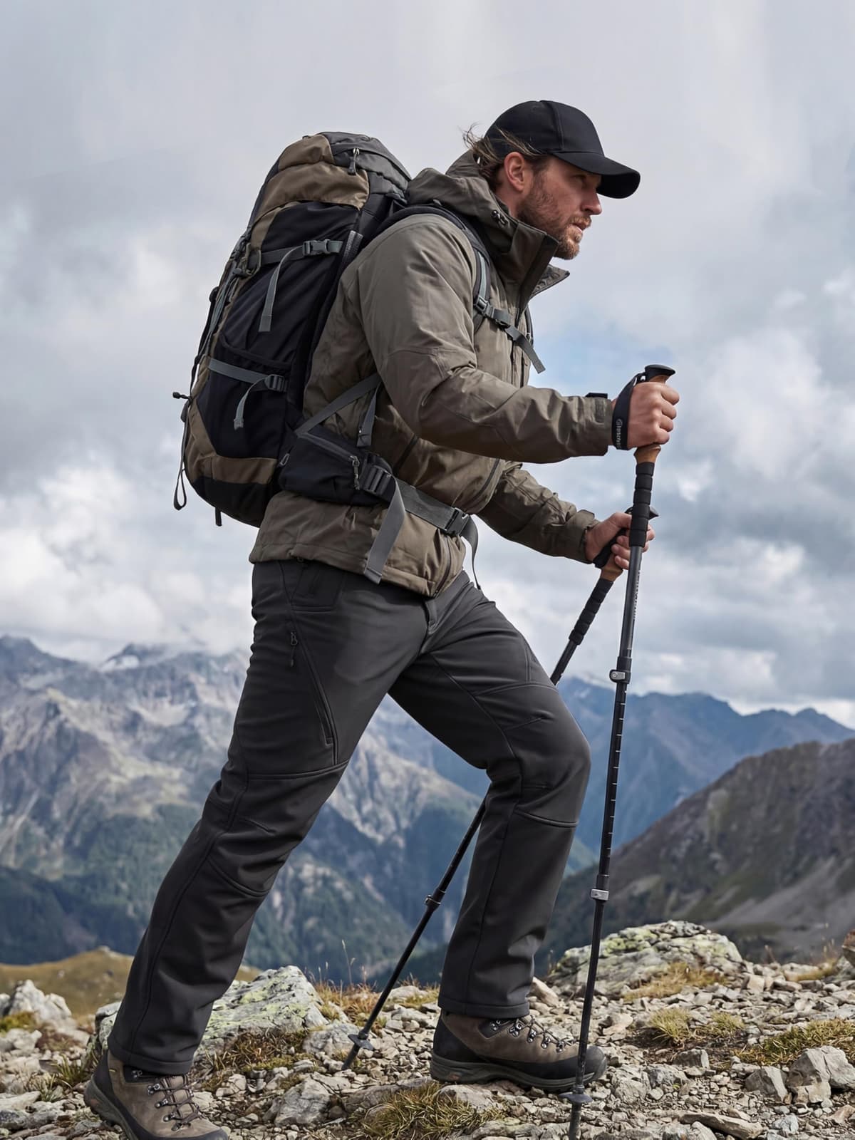 FREE SOLDIER Men's Fleece Lined Outdoor Cargo Hiking Pants Water Repellent Softshell Snow Ski Pants with Zipper Pockets — view 2