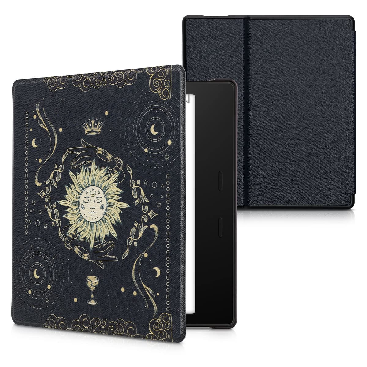 kwmobile Cover for Amazon Kindle Oasis 10. Generation Case - eReader Cover with auto sleep funktion - Tarot Card with Dark Blue/Yellow/Black