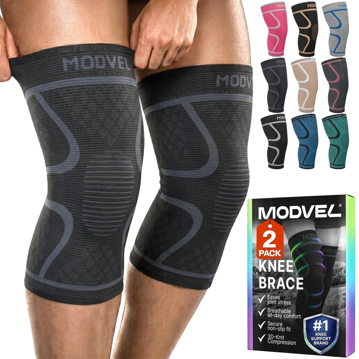 MODVEL Paquete de 2 rodilleras de compresión para hombres y mujeres, rodilleras para correr, ortopédicas para el alivio de rotura de menisco, artritis y malestar articular (XXXL)