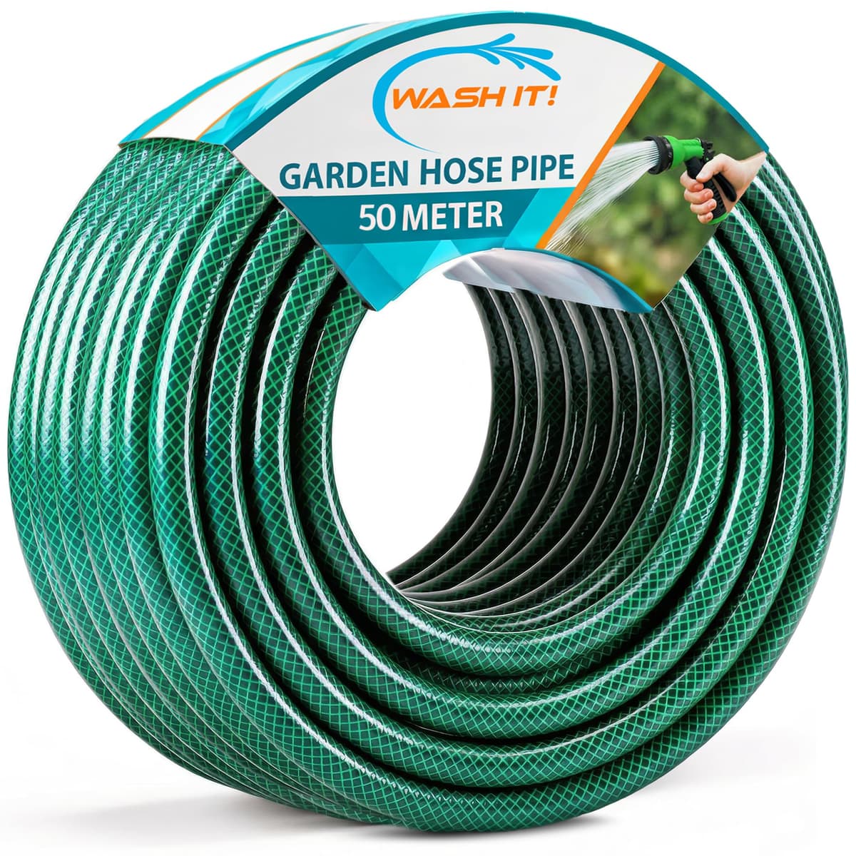 Reinforced Garden Hose Pipe - Weatherproof Kink Resistant Garden Hosepipe for Watering, Gardening and Cleaning Tasks - Strong Universal Water Hose Pipe - Durable Flexible Hosepipe (50m)