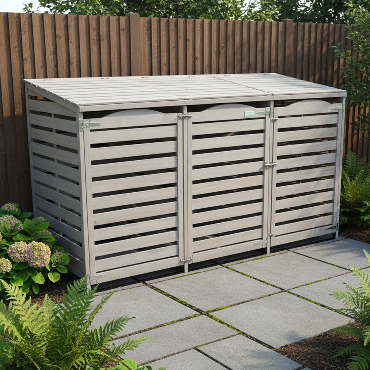 Wheelie Bin Storage Unit Triple Three Bins Garden Universe Outdoor 3 Wheelie Bin Storage In Grey WBS02-GREY