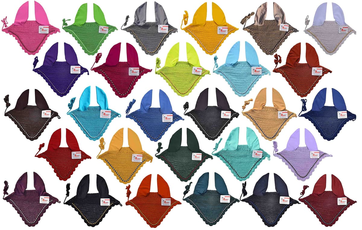 ZAINEE HORSE FLY VEIL EAR BONNET NET BREATHABLE COTTON HAT EQUESTRIAN (Pony, Berry)