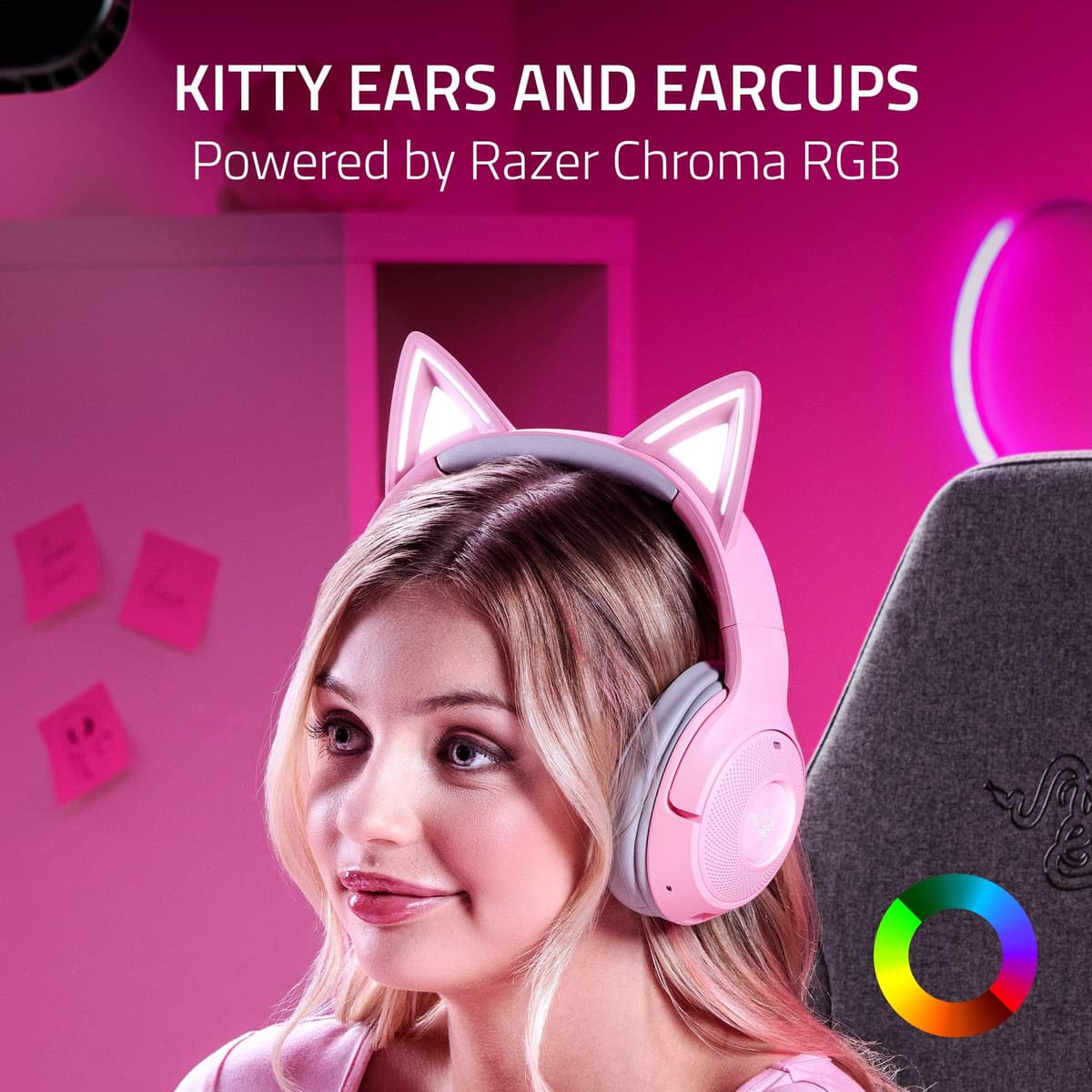 Razer Kraken Kitty V2 BT Wireless RGB Headset: Chroma RGB Kitty Ears & Earcups - Bluetooth 5.2-40 mm Drivers - Noise-Cancelling Mics - Lightweight - 40 Hr Battery w/Type C Charging - Quartz Pink — view 2