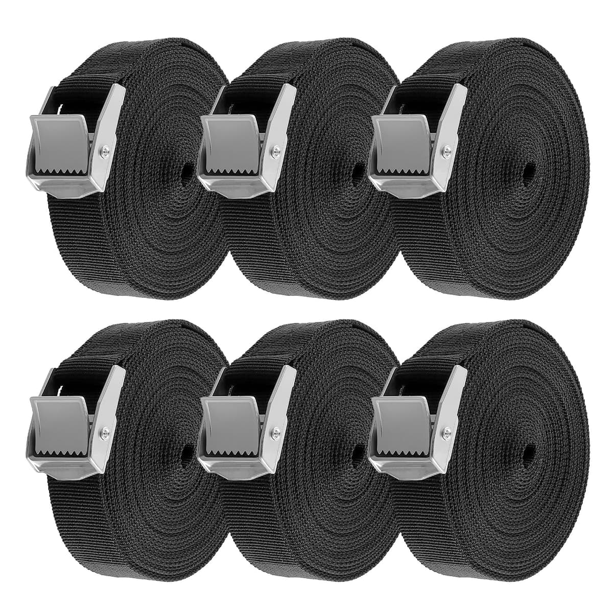 6Pack Cam Buckle Tie Down Straps, 5m x 25mm Black Adjustable Lashing Straps with Cam Buckle for Truck, Bicycle, Boat
