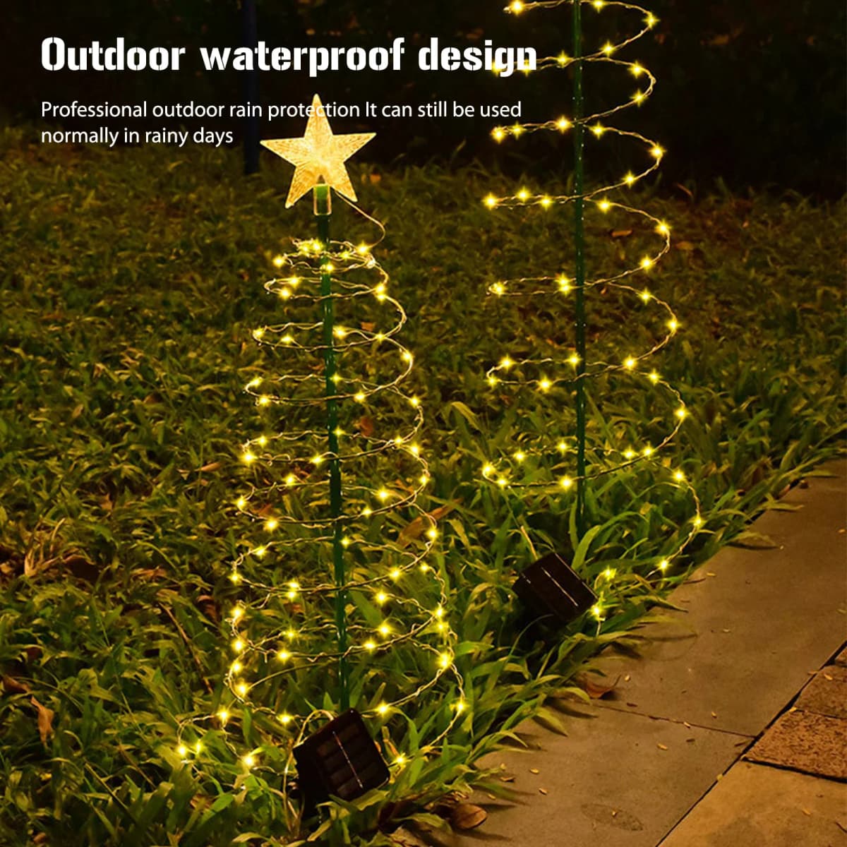Solar Powered Decorative Xmas Tree Light with Star Christmas Tree Lawn Stake Lamp Waterproof New Year Garden Decoration