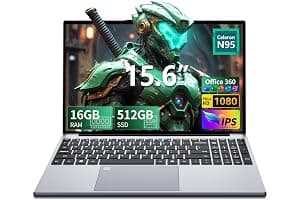 Ordenador Portátil 15,6 Pulgadas FHD, 16GB RAM 512GB SSD, Alder Lake N95 Hasta 3.4GHz, Win 11 Pro PC Portátil Office 365, Teclado Retroiluminado con Pad Numérico, Lector Huellas, USB 3.0/HDMI, WiFi 5