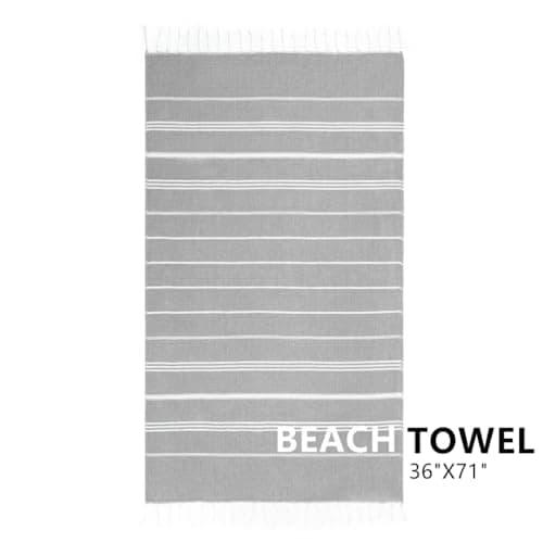 Aegero Turkish Beach Towel, 36"x71" Quick Dry Sand Free Oversized Bath Pool Swim Towel, Lightweight Travel Turkish Towels Vacation Essentials, Light Gray