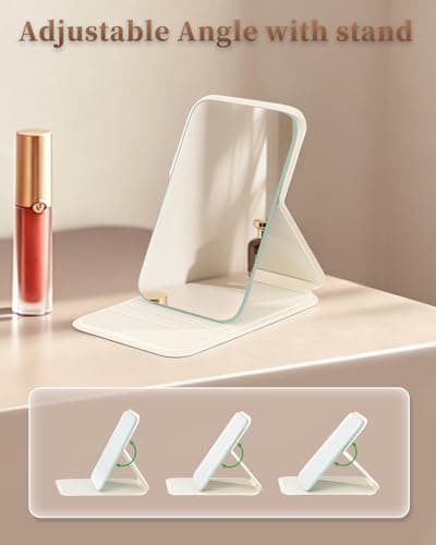 VFD Small Compact Pocket Makeup Mirror, Portable Folding Travel Mirrors Ultrathin Light Handheld with Adjustable Stand, Premium HD Optical Glass, Gift for Your Lover, Suitable for All Scene