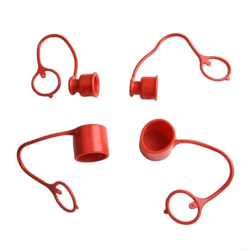 Flat Face Hydraulic Coupler for Skid Steer Loader Fitting Protectors, Heavy Duty PVC Rubber Dust and Guards for Quick Connectors, Red, 2 Sets(3/4)