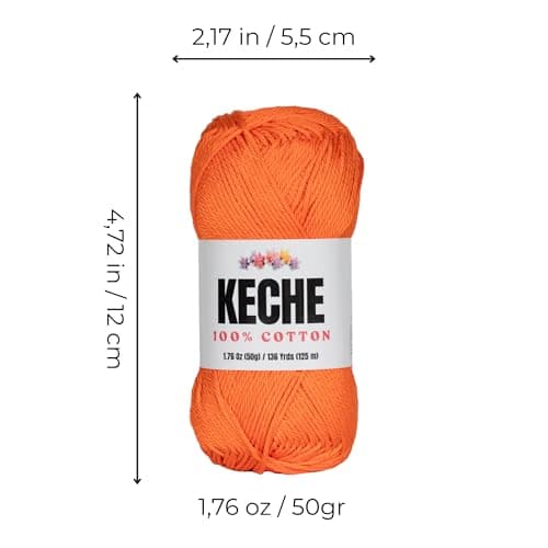 Cotton Yarn - 100% Cotton Yarn for Crocheting and Knitting, Mercerized Cotton Amigurumi Yarn Fine-Sport 2 1.76 oz (50g) / 136 Yrds (125 m) - Orange