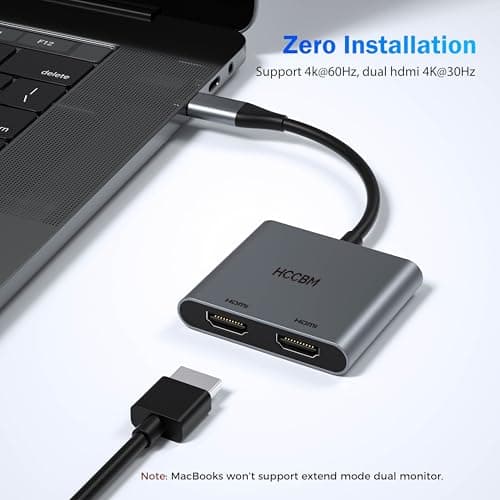 USB C to Dual HDMI Adapter, Dual Monitors Adapter USB C Hub with 2 HDMI Docking Station 4K @60hz for Laptop HP Dell Surface Thinkpad…