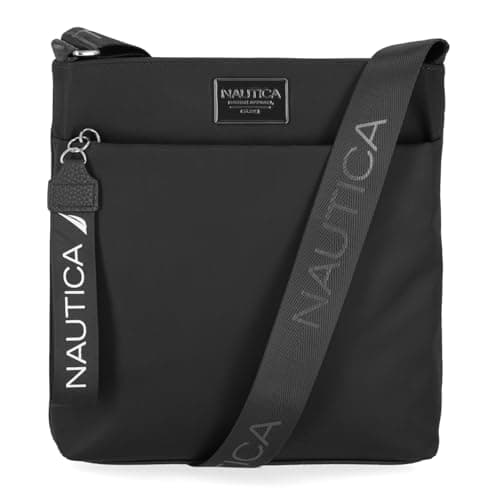 Nautica Women's Diver Nylon Small Women's Crossbody Bag Purse with Adjustable Shoulder Strap in Black Enamel