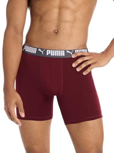 Puma Men's 5 Pack Performance Boxer Briefs, Ruby/Blue/Black/Grey, Medium