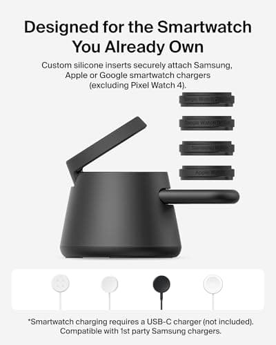 Belkin 3-in-1 Wireless Charging Station for Samsung Galaxy S26, Android - Qi2.2 25W Magnetic Charger for Pixel 10, iPhone 17, USB C Port for Galaxy, Pixel, & Apple Watch (Watch Charger Not Included)