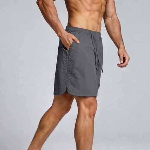Mens Cargo Shorts Drawstring Elastic Waist Shorts Casual Wide Leg Hiking Shorts with Pockets Summer Workout Pants Dark Gray