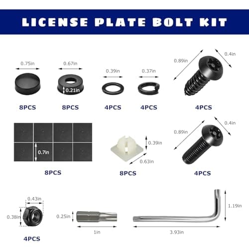 CCHRN Car License Plate Screws Kit, Anti-Theft Stainless Steel Auto Tag Frame Mounting Hardware, Rustproof Security Bolts Fasteners Kit for License Plate, Universal Car Accessories (Black)