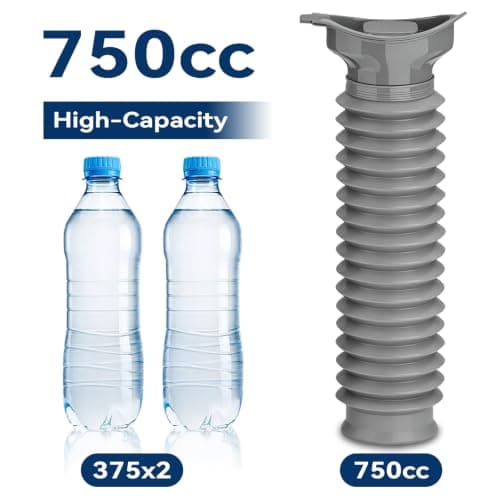 KkaFFe Pee Bottles for Men, Collapsible Emergency Urinal with Disposable Replacement Bags, Leakproof Car Pee Bottle for Men and Women, Set Urine Bottle, Travelling, Traffic Jams & Hiking (Grey)