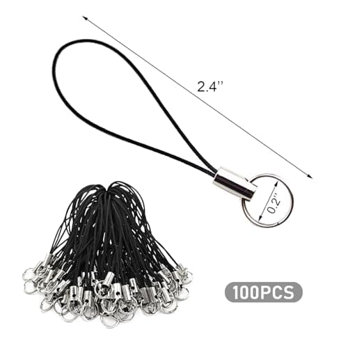 Medsuo 100pcs Replacement Straps with Split Ring, Cell Phone Charm Straps, Phone Charm Lanyard Split Ring Strap Lariat for Hanging DIY Phone Charms, USB Flash Drive Keychain (Black)