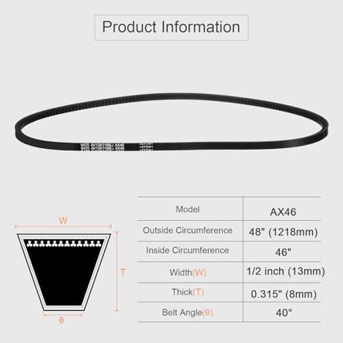 uxcell AX46 EPDM V-Belt, Raw Edge Cogged Industrial Rubber V Belt 1/2" Width x 46" Inside Circumference