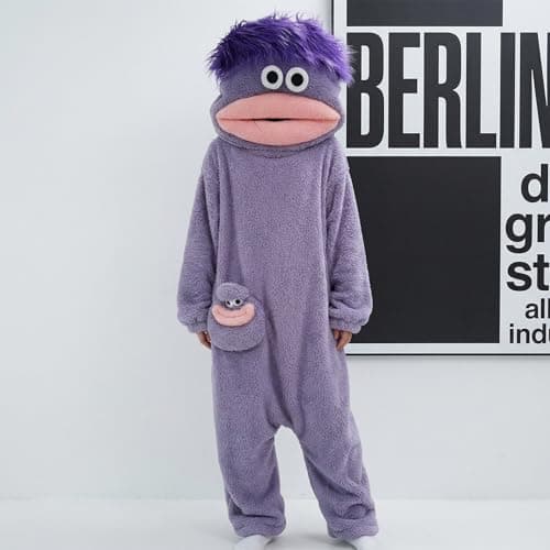 Metaparty Big Mouth Onesie Adults,Funny Onesie Pajamas,Cozy Plush One Piece Sleepwear, Funny Couple Loungewear (CA/US, Alpha, X-Large, Regular, Regular, Purple)