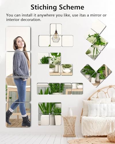 Unbreakable Mirror Tiles, 4PCS 10.2”x10.2”Peel And Stick on Mirror for Wall Mirrors Decorative,Toddlers for Kids Bedroom, Plastic Gym Frameless Door Small Adhesive Mirrors for Classroom Decor Sticker