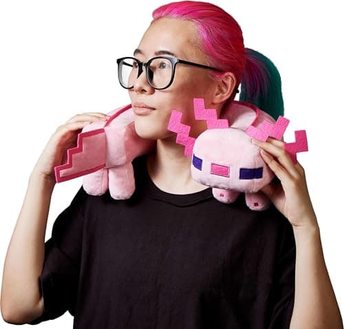 Mattel Minecraft Axolotl Neck Pillow, Plush Toy
