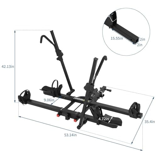 Heavy Duty 2-Bike Ebike Hitch Rack, 200 lb Capacity Platform Carrier with Tilt & Fold, Fits 5 cm (2") Receiver & Up to 13 cm (5") Fat Tires for Cars, SUVs, Trucks, RVs