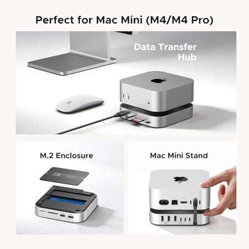 UGREEN Mac mini M4 Dock & Stand with NVMe SSD Enclosure, 3 USB A 10Gbps, USB C Data Port, SD Card Reader for Mac mini M4/ M4 Pro