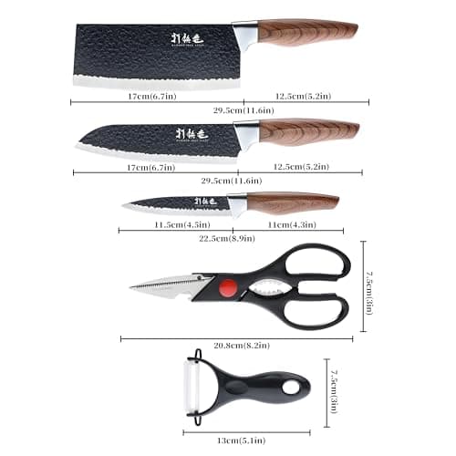 5 PCS kitchen Chef Knife Set, include 7 inch cleaver, 7 inch Santoku, 4.5 inch utility knife, Kitchen Scissors and Peeler