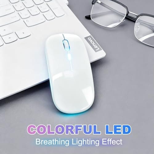 AZTZATZ Wireless Bluetooth Mouse Rechargeable Long Lasting Dual Mode - BT 5.2 & 2.4G Silent RGB LED Mice, Slim Portable Ergonomic Mouse for Laptop/PC/Tablet/MacBook/iPad/Apple Devices(White)