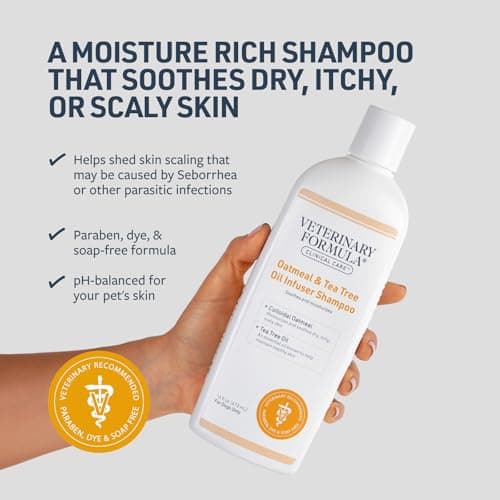 Veterinary Formula Clinical Care Dog Shampoo with Oatmeal and Tea Tree Oil, 16 oz β Gentle Shampoo for Dogs with Dry Skin, Soothes and Adds Moisture to Skin and Coat