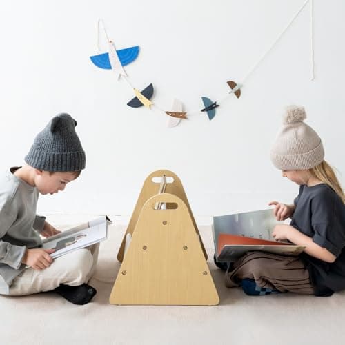 3 Sprouts Double-Sided Kids Portable Toddler Bookshelf, Cream