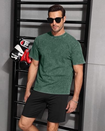 AIYINO Mens Acid Wash T-Shirt Oversized Vintage Cotton Casual for Men