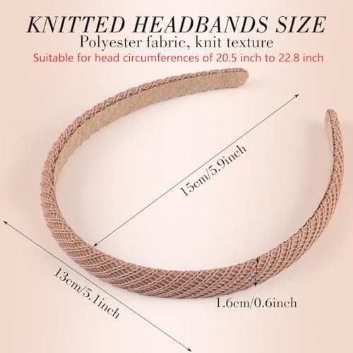 obeoby 6 Pack Trendy Headbands for Thicker Hair, Non Slip 0.6 inch Thin Knitted Hairbands Assorted Colors for Girls Summer Dress Outfit(Brown Series)